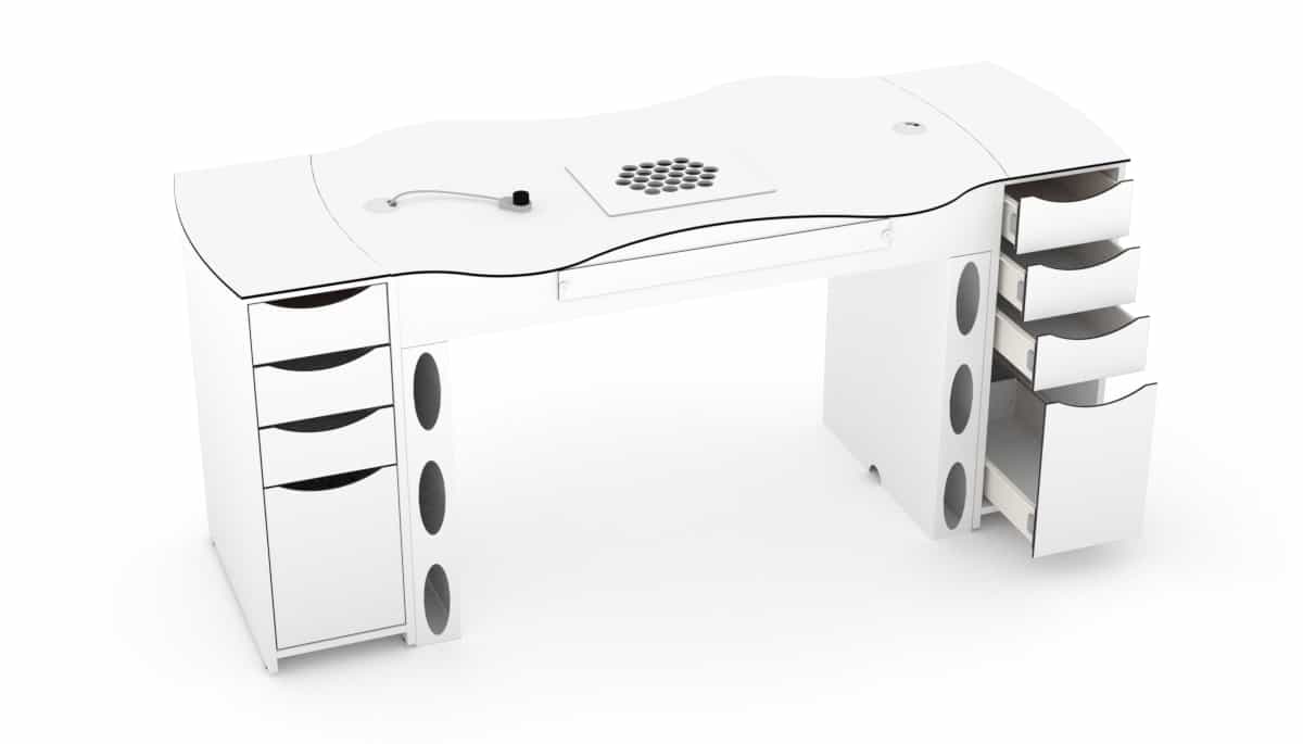 Nageltisch FantasTisch mit zwei eckigen Anbauschränken