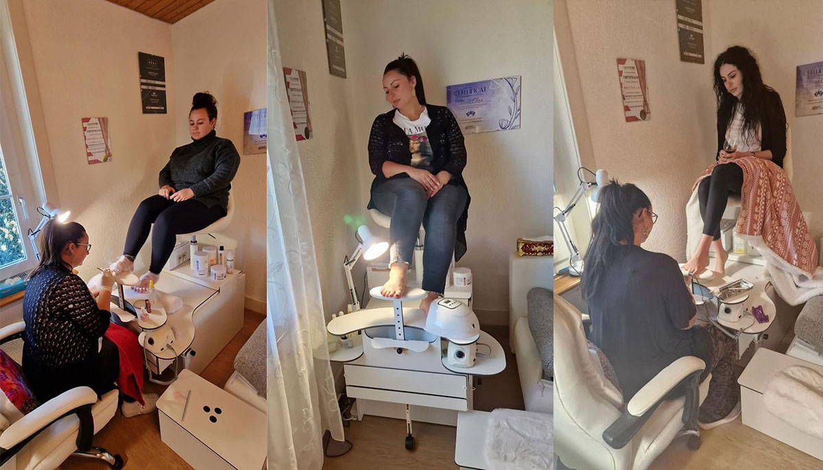 Fusspflegestuhl Arbeit mit Kunde