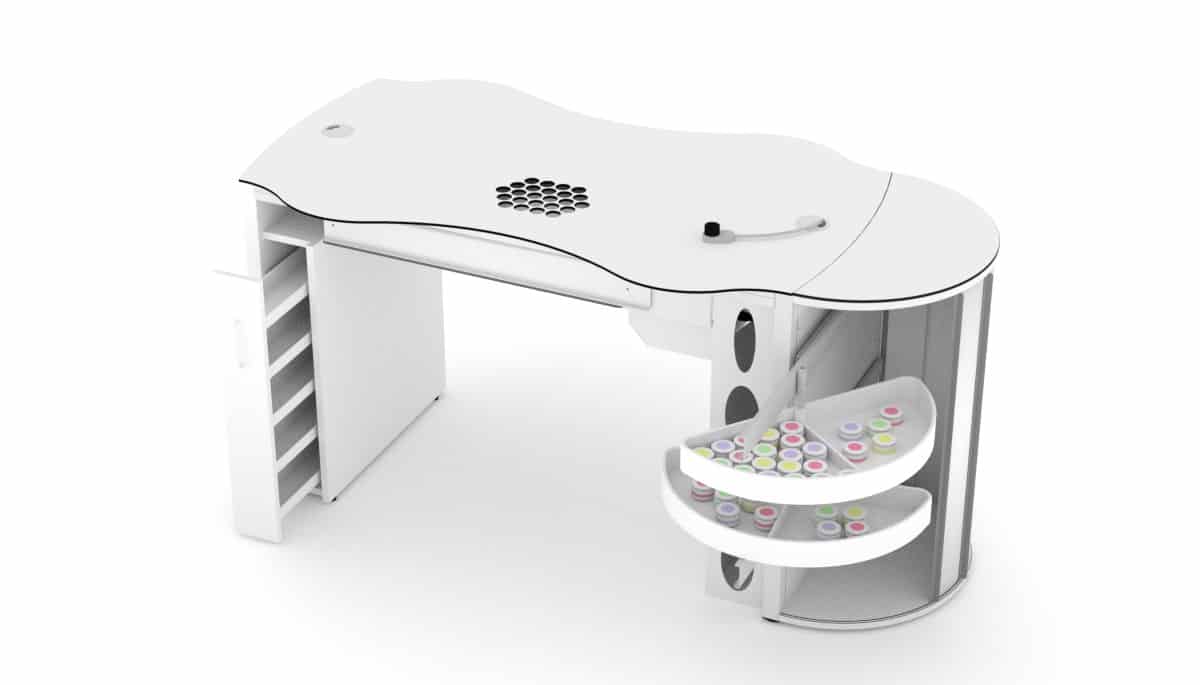 Nageltisch RomanTisch mit Auszug und Schrank rund