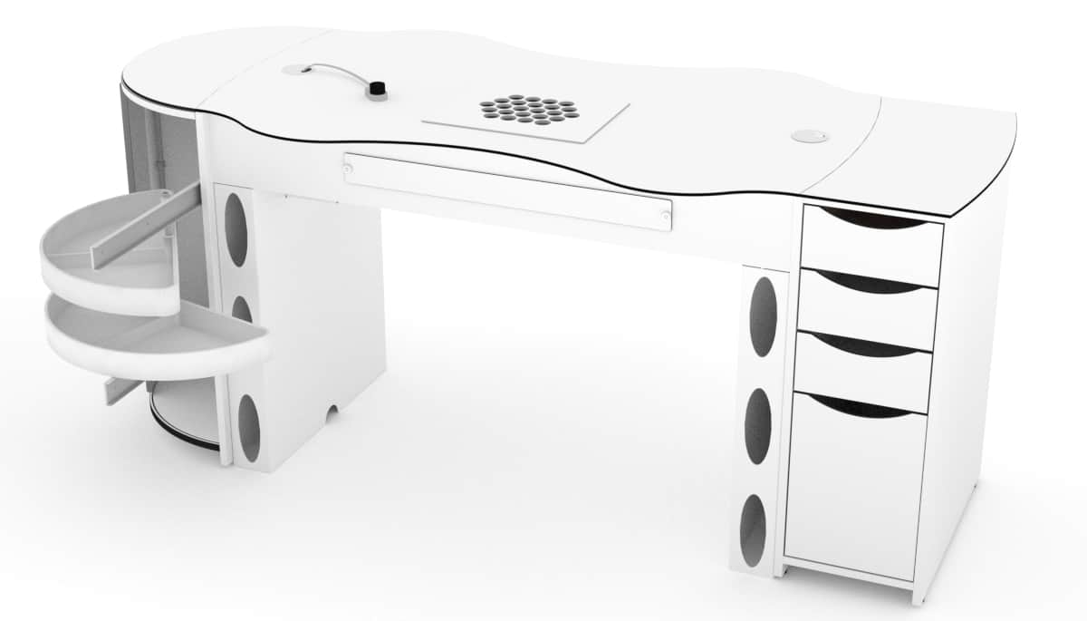 Tavolo per manicure FantasTisch con cassettiera multicassetti a 4 cassetti ed una a mezzaluna