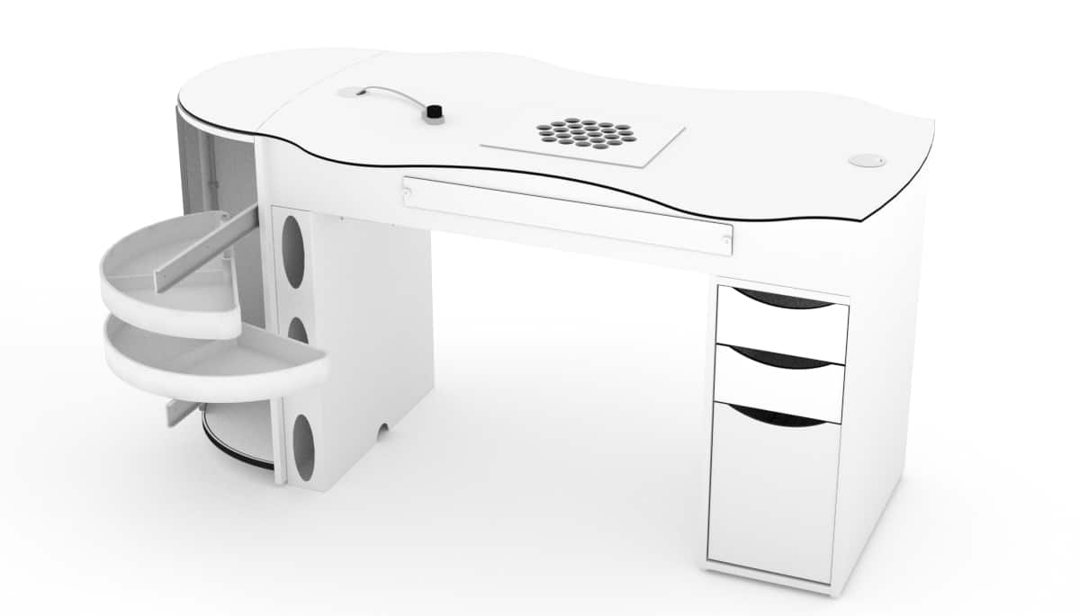 Tavolo per manicure FantasTisch con cassettiera multicasseti a 3 cassetti ed una a mezzaluna