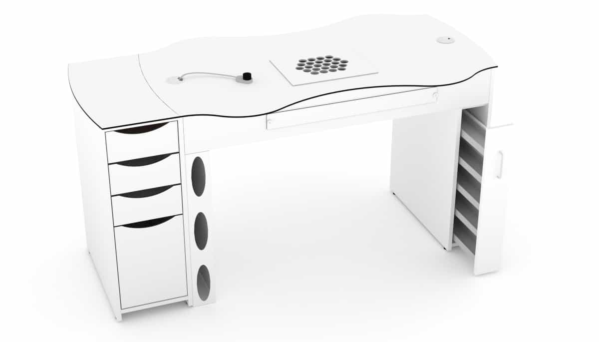 Tavolo per manicure FantasTisch con una cassettiera multicassetti ed una estraibile
