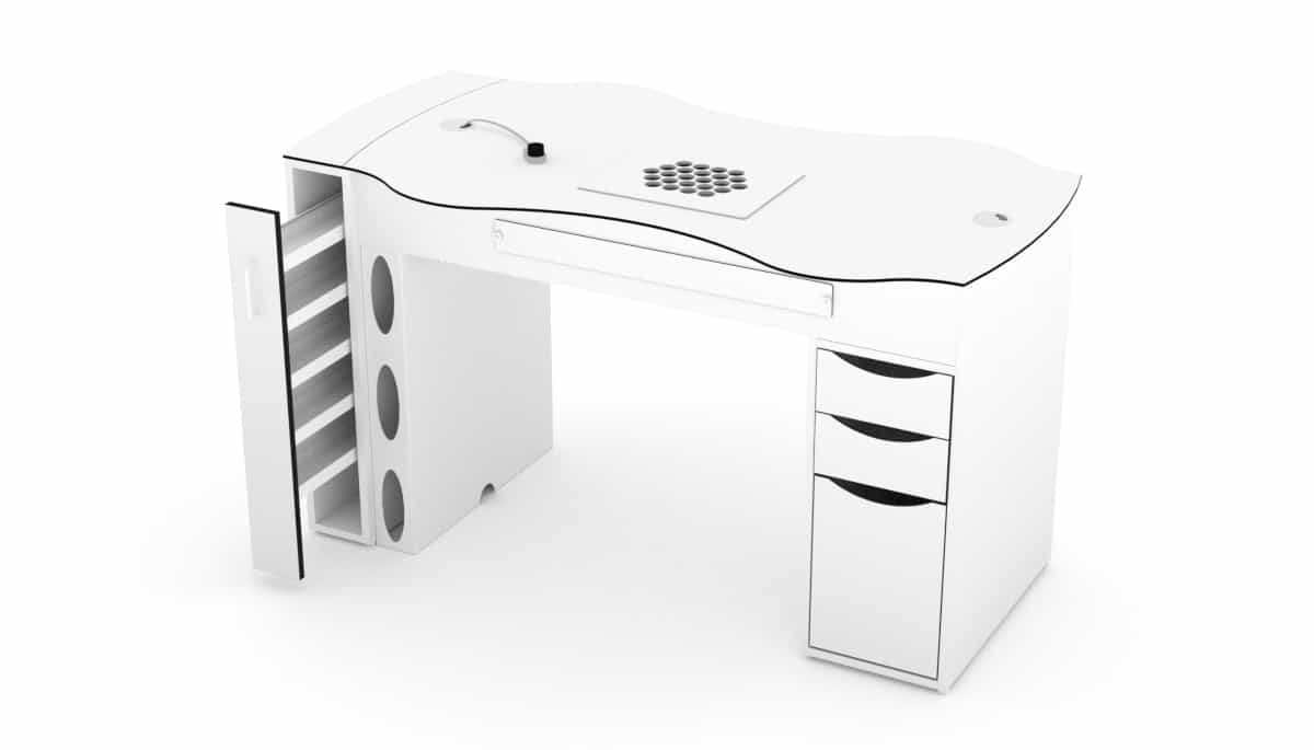 Nageltisch FantasTisch mit Auszug links und 3 Schubladen rechts