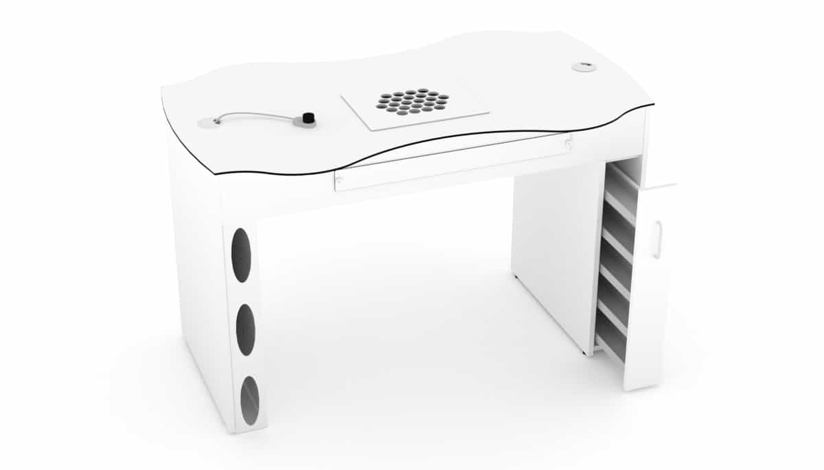 Il nostro tavolo FantasTisch con cassettiera estraibile a 5 ripiani