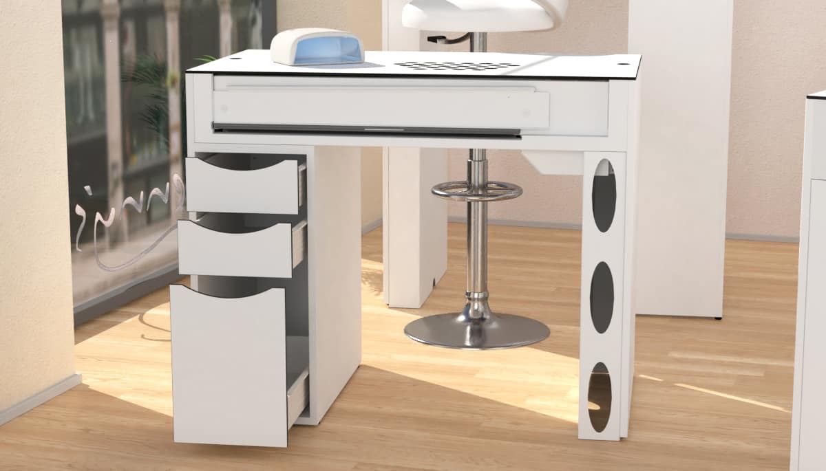 Tavolo per manicure Nailbar con estrattore di polvere A400 e cassettiera multicassetti