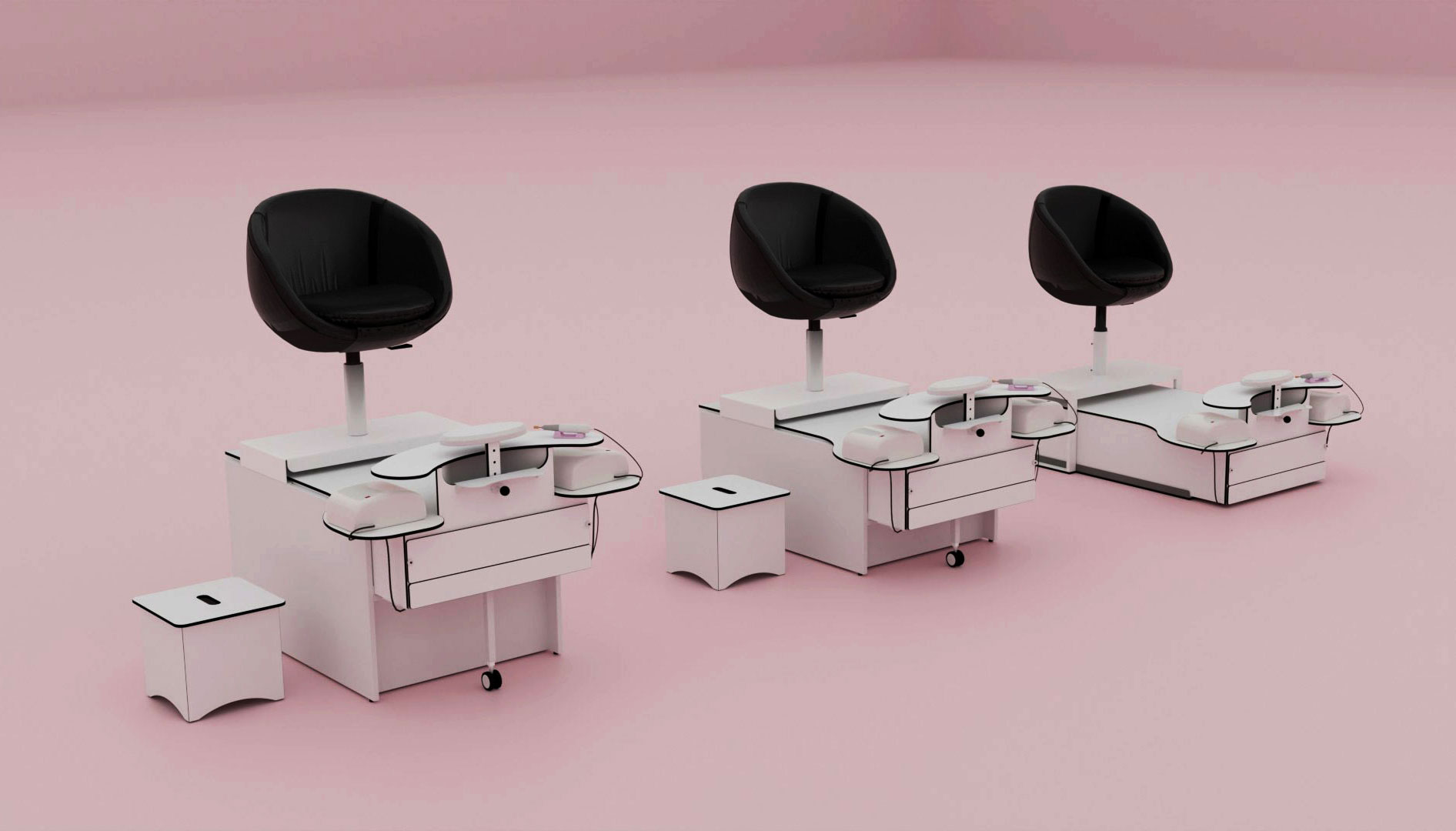 Fusskosmetikeinheit / Fusspflegestuhl mit Absaugung für Nagelstudios: Grössenvergleich