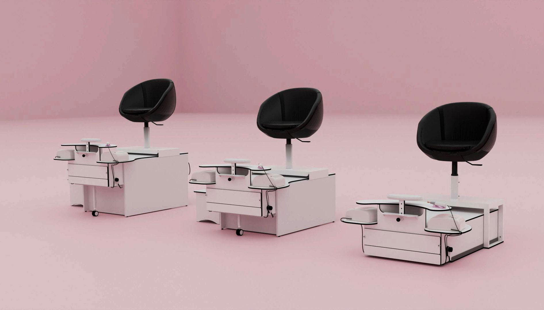 Fusskosmetikeinheit / Fusspflegestuhl mit Absaugung für Nagelstudios: Grössenvergleich