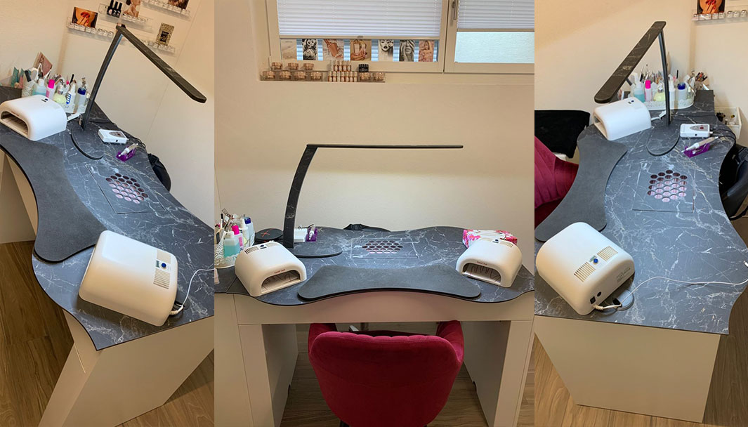 Arbeitsleuchte mit LED aus Marmor Schwarz, Foto von Vommaro